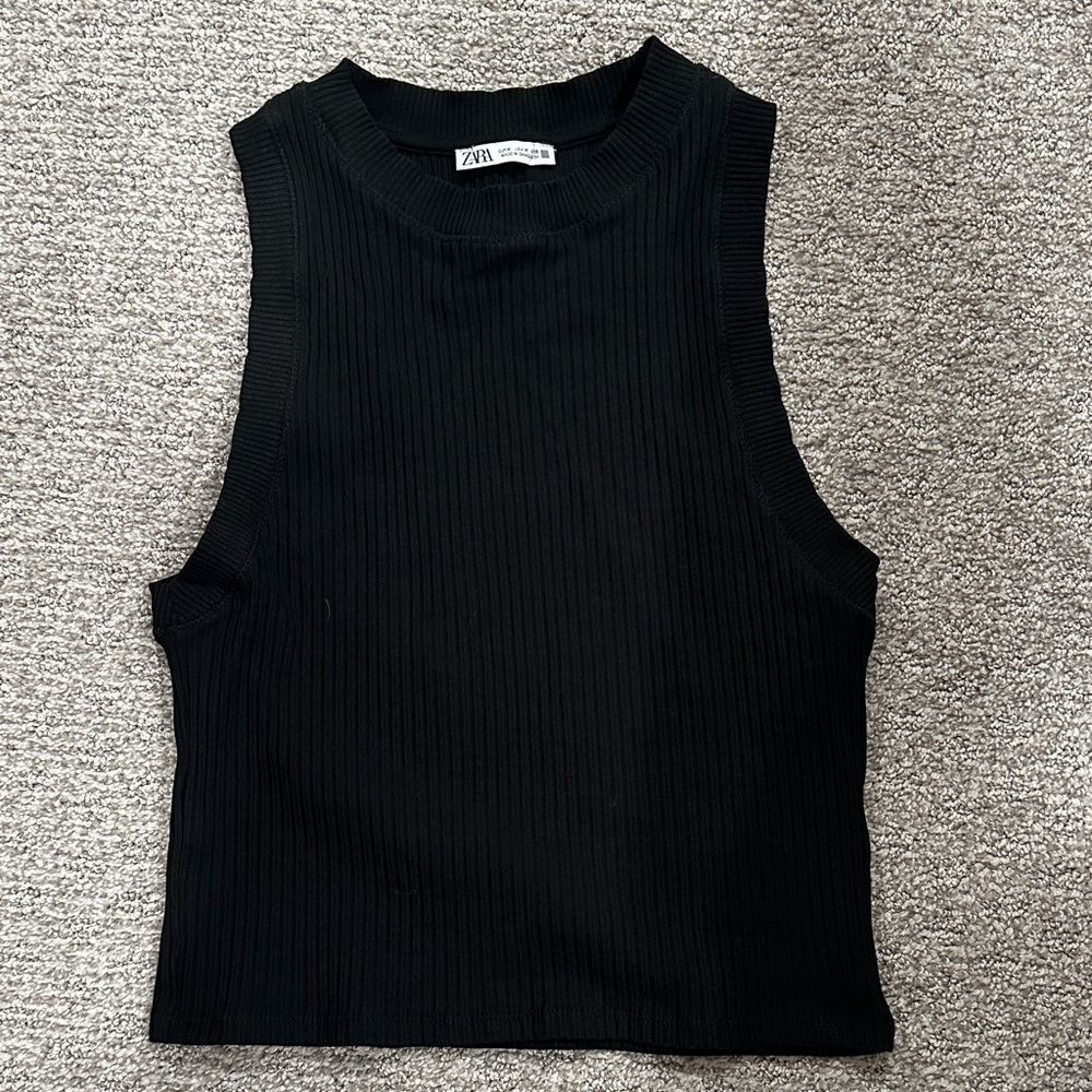 Zara Black Ribbed Sleeveless Top